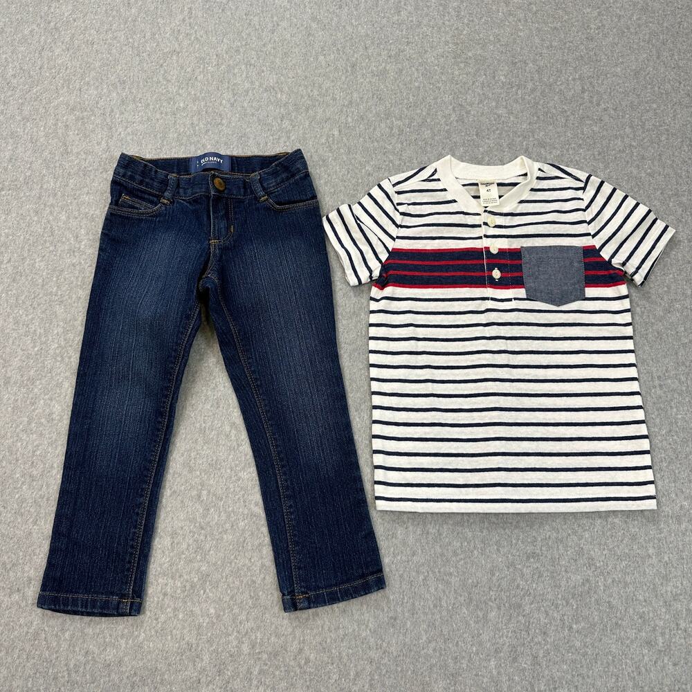 Old Navy Skinny Jeans Denim and Oshkosh Shirt Striped Short Sleeve Bundle SZ 4T
